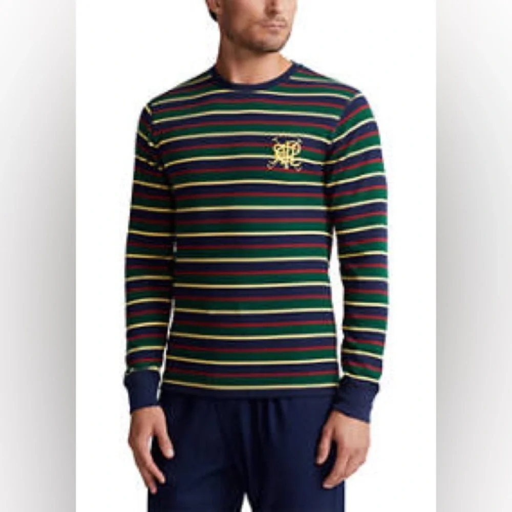 NWT POLO RALPH LAUREN Sleepwear‎ Waffle Knit Crew Neck Logo Embroidered Striped